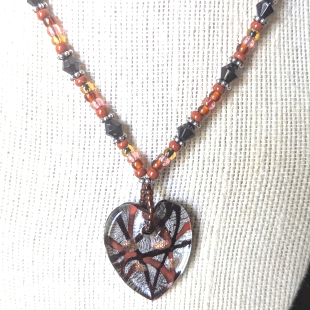 Vintage Murano Glass Heart Pendant With Red Jasper 925 Necklace and Bracelet Set - Picture 2 of 8